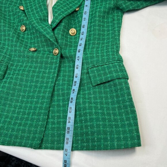 Zara Textured Double Breasted Blazer Coat Jacket Gold Button Green Plaid Large - Picture 11 of 16